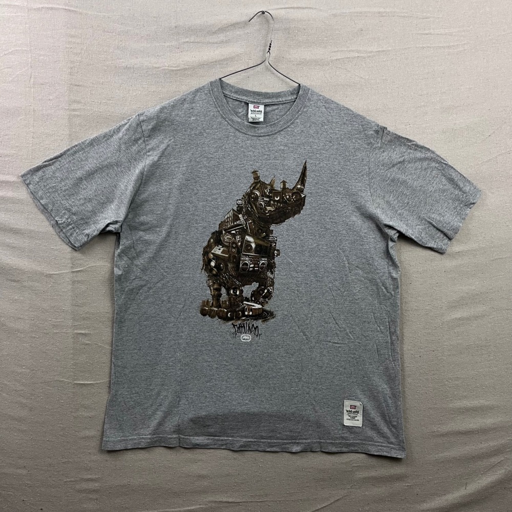 Ecko‎ Unltd Graphic T-Shirt Mens Large Gray Mechanical Rhino Boombox Streetwear